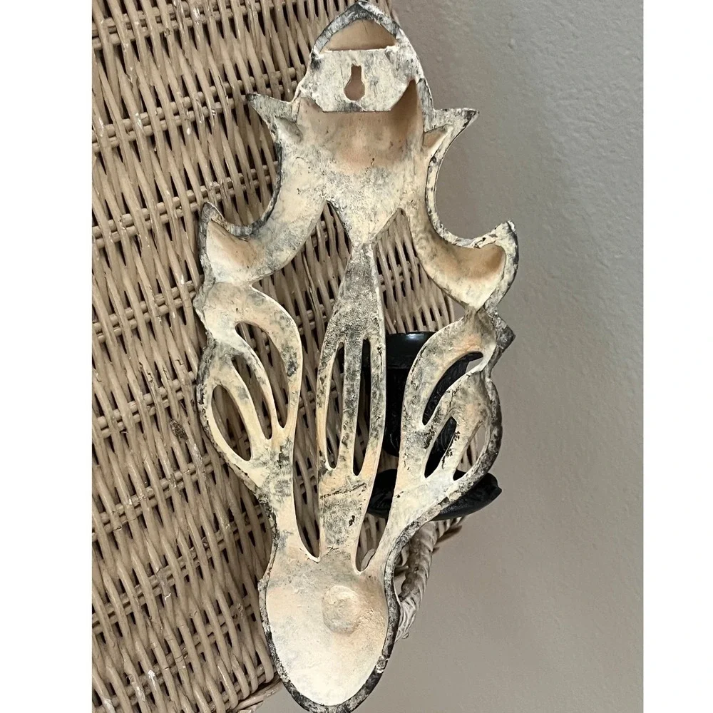 Vintage Shabby Chic Cast Iron Sconces Pair French Country Wall‎ Candle Holders